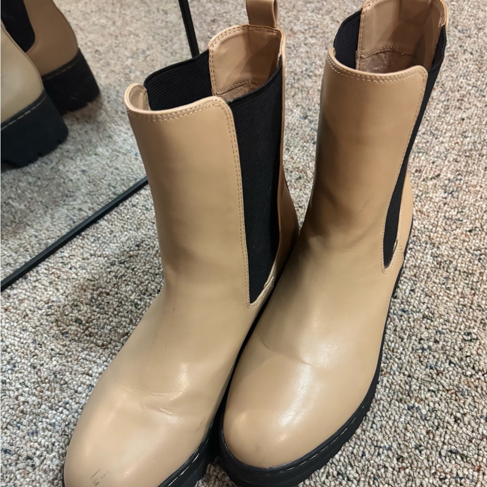 MIA Beige Ankle Boots with Black Accents
